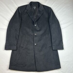 JOS A BANK Black Overcoat Long Pea Coat Topcoat Blazer Jacket Sz 44 Wool Blend